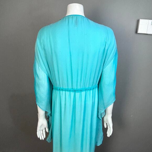 Catherine Malandrino kimono Dress Medium VTG Designer Studded FLAW Blue Silk Y2K - Picture 9 of 13